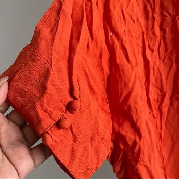 Deep Orange caftan style tunic blouse with intricate heavy collar embellishment - Picture 8 of 13